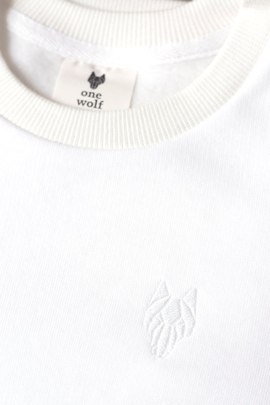 Bērnu One Wolf džemperis, balts ar piena baltu logo